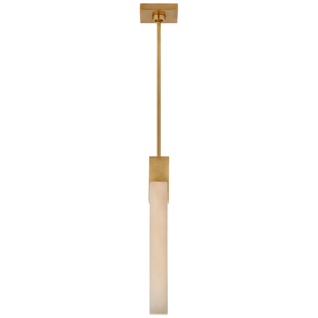 Covet Tall Single Pendant in Antique-Burnished Brass with Alabaster
