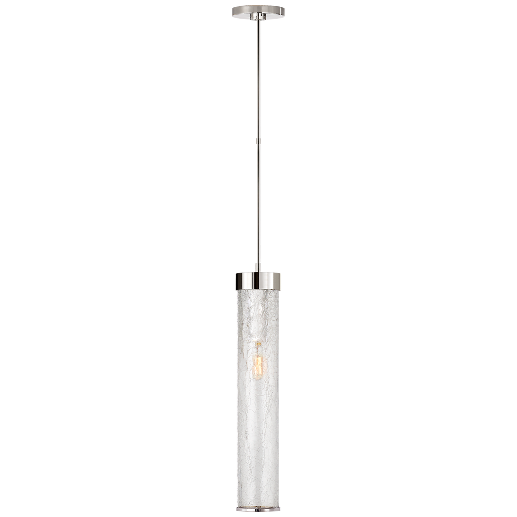 Liaison Long Pendant in Polished Nickel with Crackle Glass