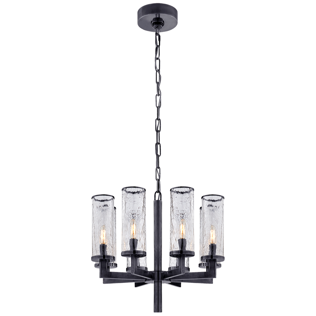 Liaison Single Tier Chandelier in Bronze with Crackle Glass