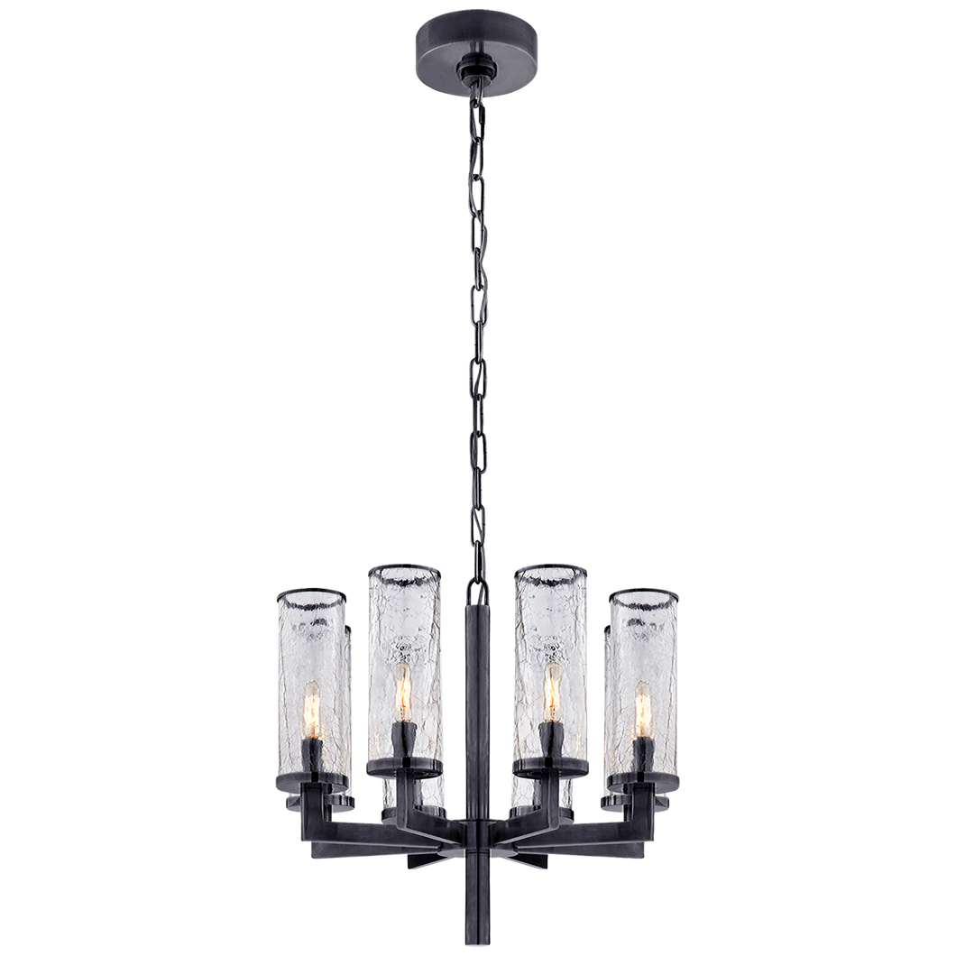 Liaison Single Tier Chandelier in Bronze with Crackle Glass