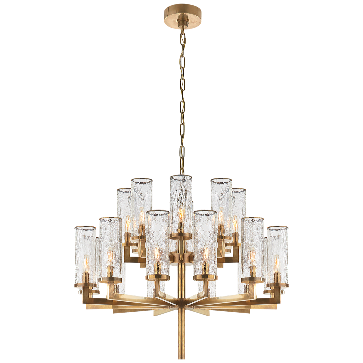Ladda upp bild till gallerivisning, Liaison Double Tier Chandelier in Antique-Burnished Brass with Crackle Glass
