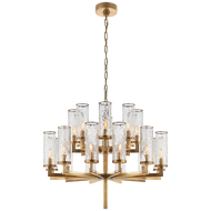 Liaison Double Tier Chandelier in Antique-Burnished Brass with Crackle Glass