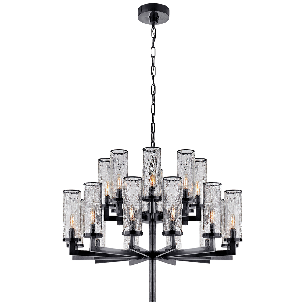 Liaison Double Tier Chandelier in Bronze with Crackle Glass