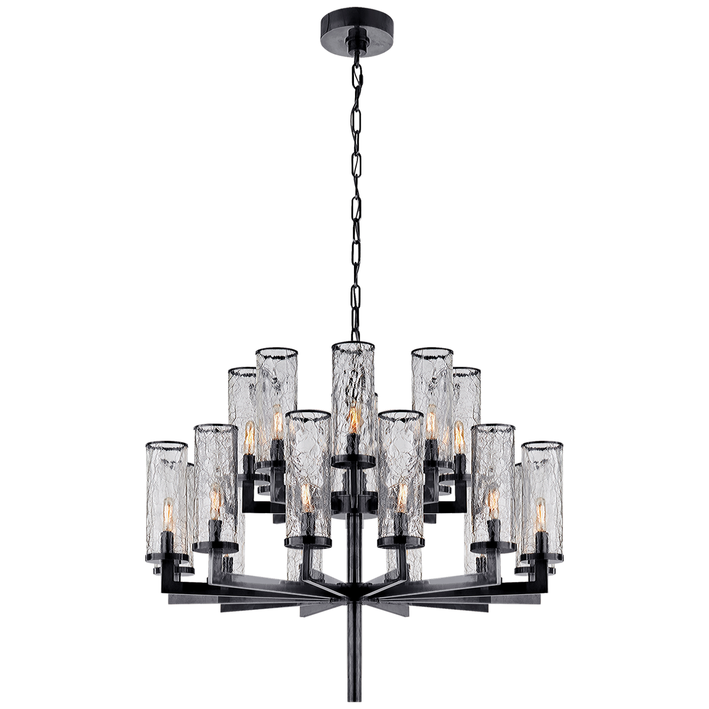Liaison Double Tier Chandelier in Bronze with Crackle Glass