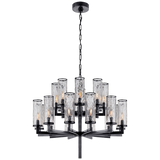 Liaison Double Tier Chandelier in Bronze with Crackle Glass