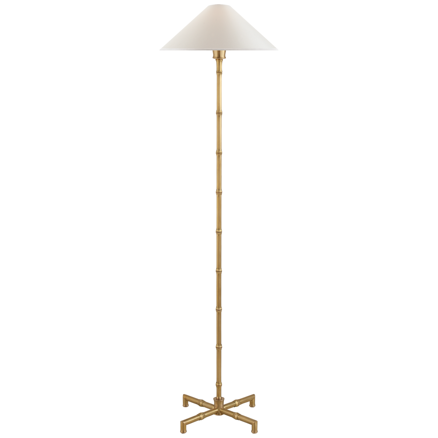 Lataa kuva Galleria-katseluun, Grenol Floor Lamp in Hand-Rubbed Antique Brass with Natural Percale Shade
