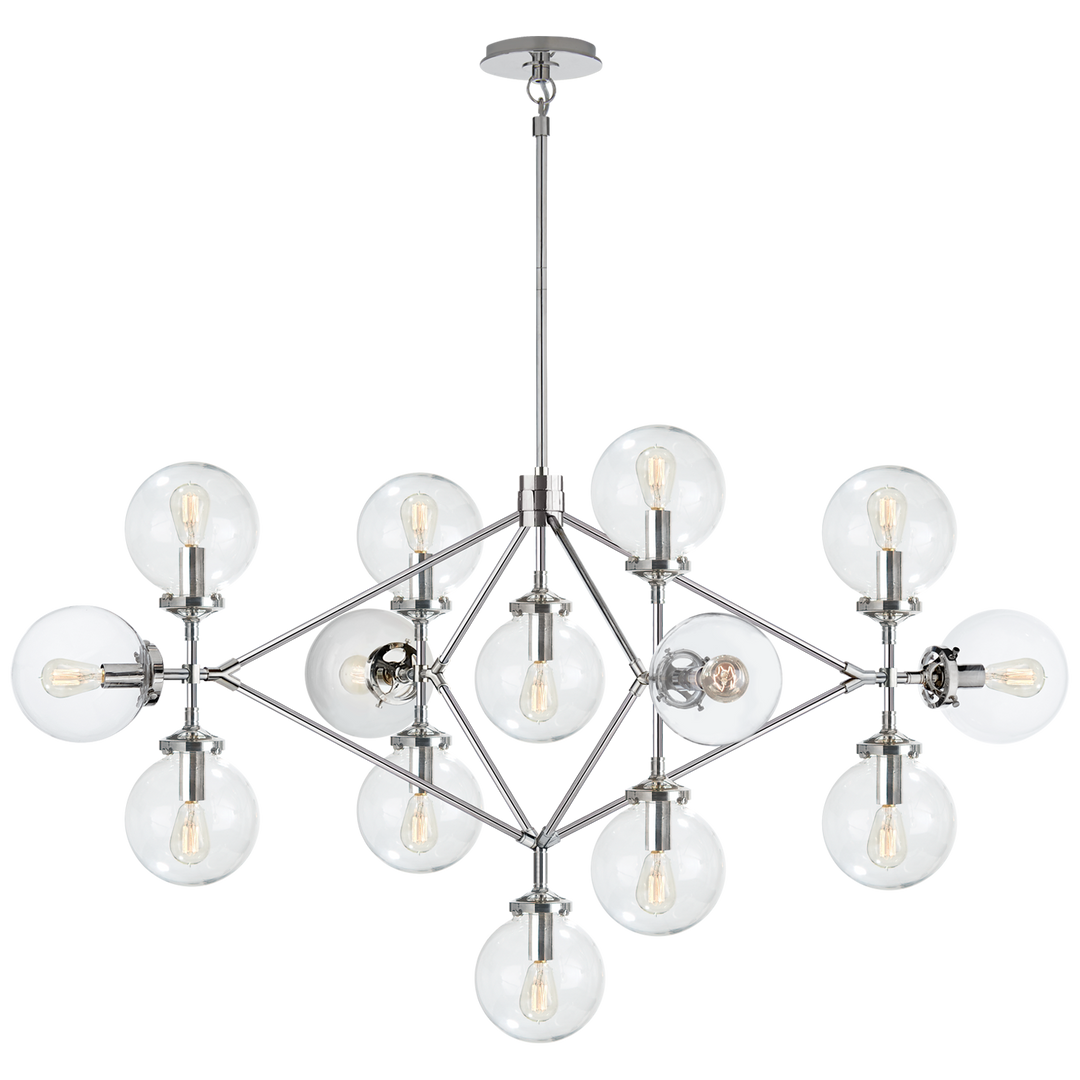 Bistro Four Arm Chandelier in Polished Nickel with Clear Glass