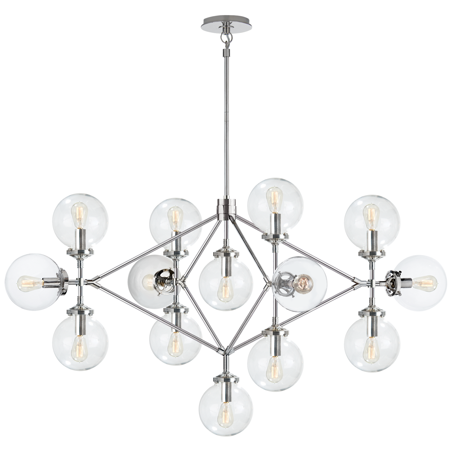 Lataa kuva Galleria-katseluun, Bistro Four Arm Chandelier in Polished Nickel with Clear Glass

