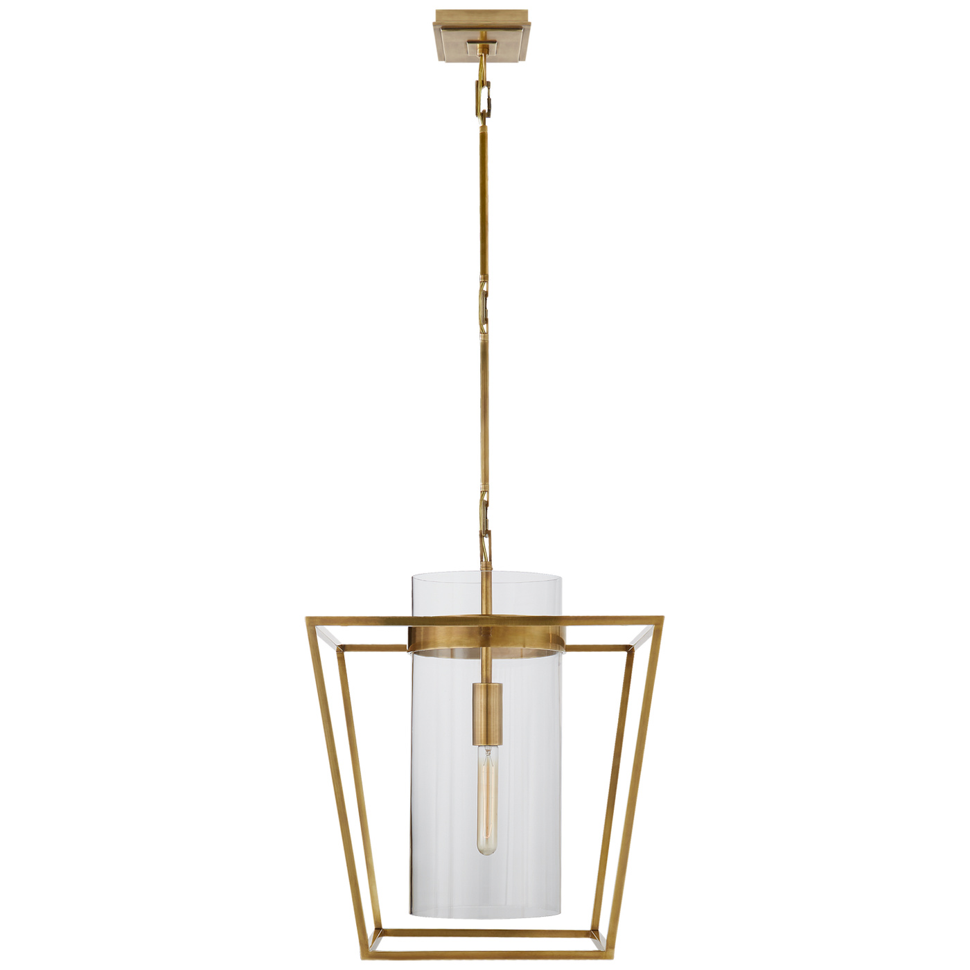 Presidio Small Lantern in Hand-Rubbed Antique Brass with Clear Glass