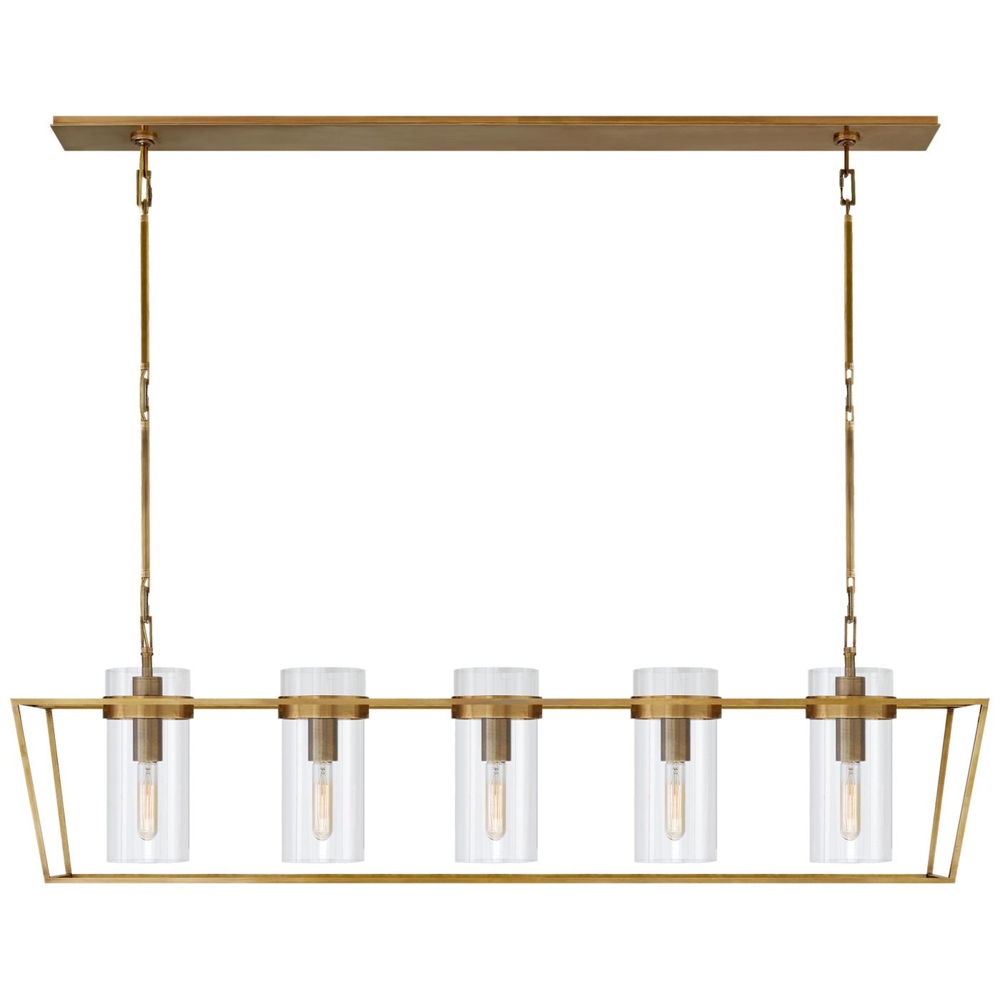 Presidio Large Linear Lantern in Hand-Rubbed Antique Brass with Clear Glass