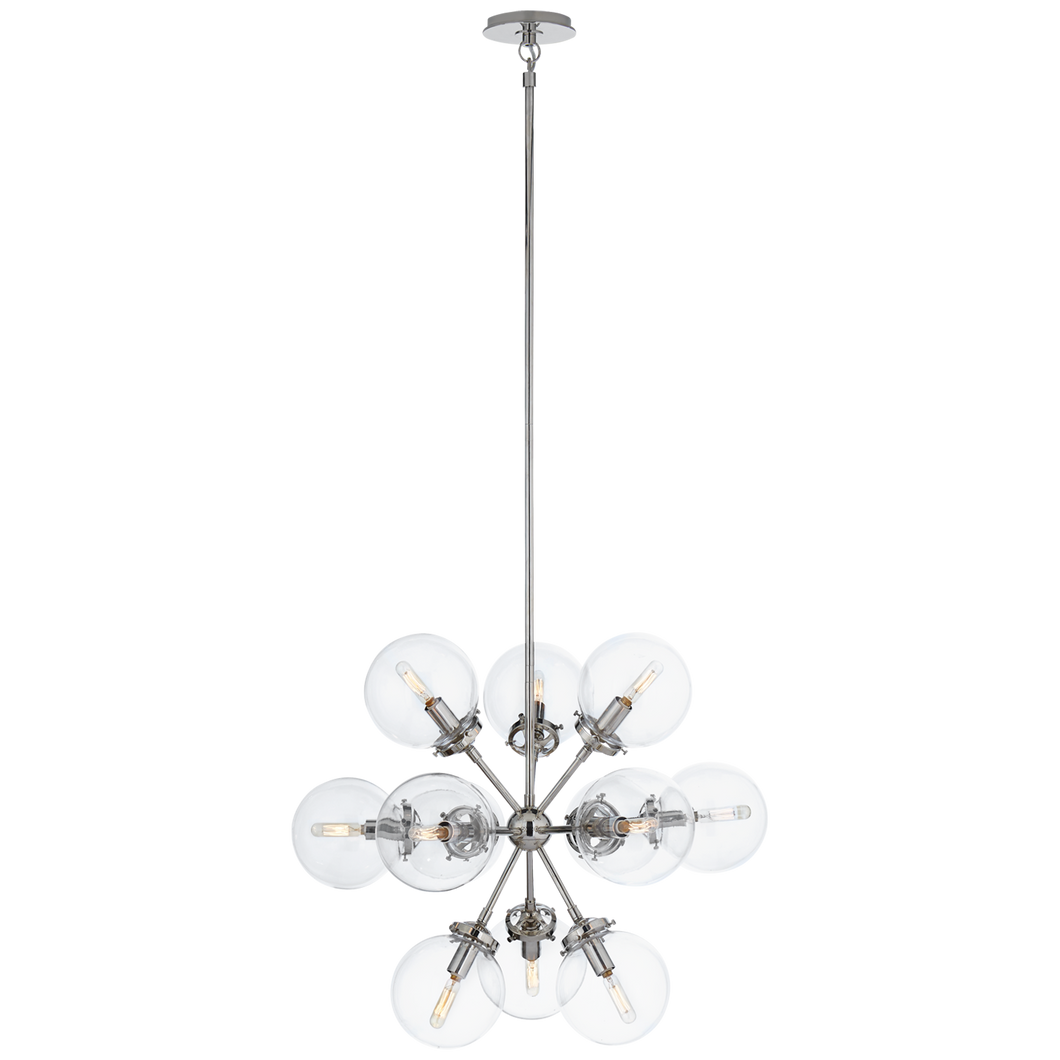 Bistro Small Round Chandelier in Polished Nickel with Clear Glass