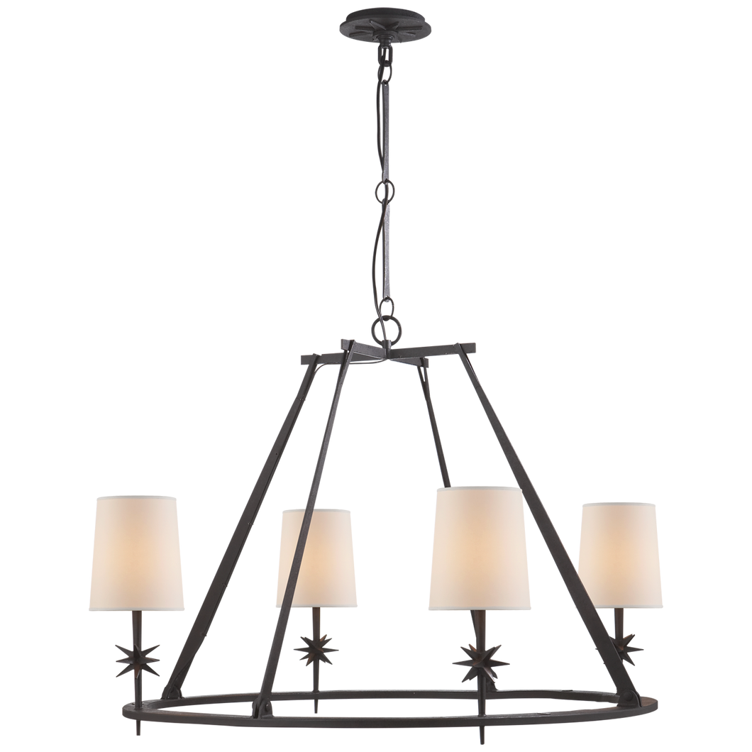 Etoile Round Chandelier in Black Rust with Natural Paper Shades