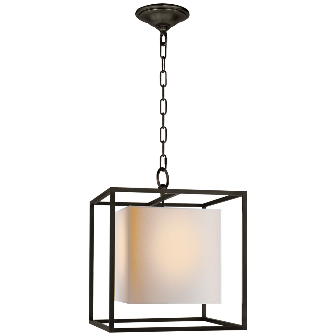 Caged Small Lantern in Bronze with Natural Paper Shade