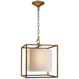 Caged Small Lantern in Hand-Rubbed Antique Brass with Natural Paper Shade