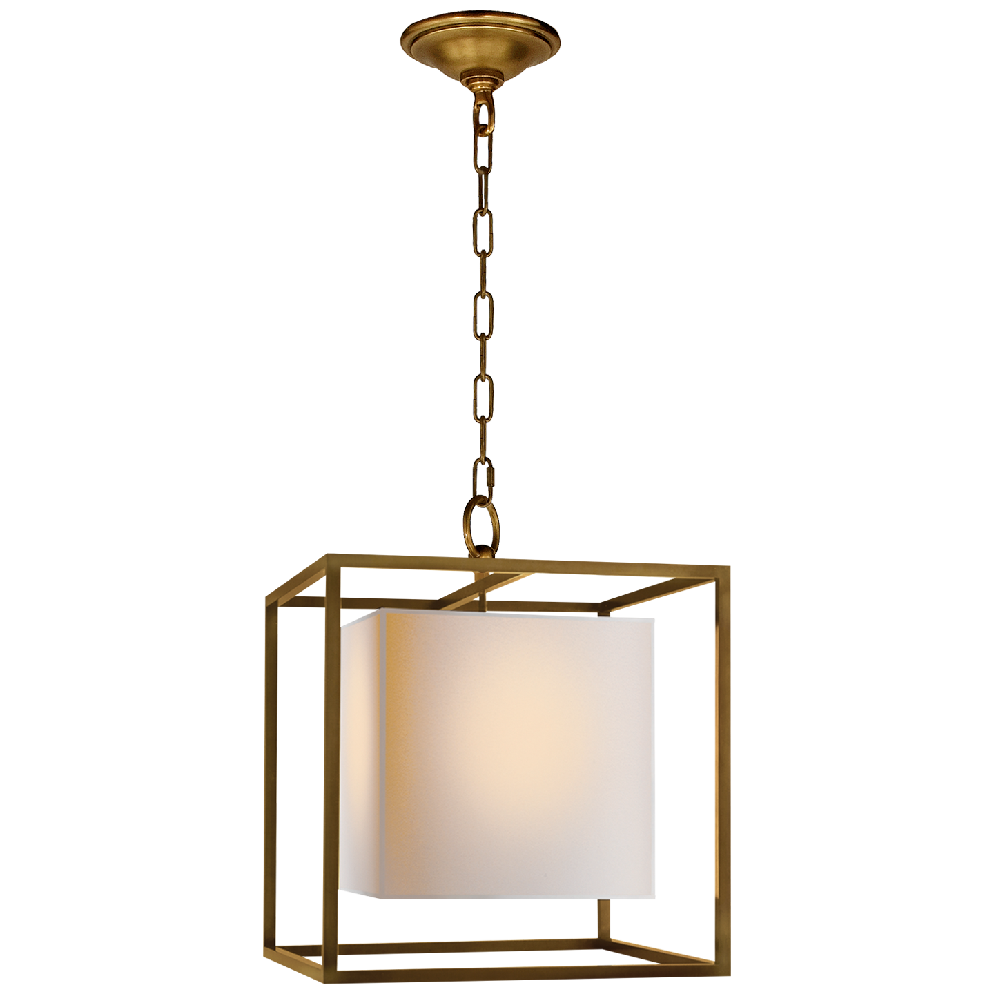 Lataa kuva Galleria-katseluun, Caged Small Lantern in Hand-Rubbed Antique Brass with Natural Paper Shade
