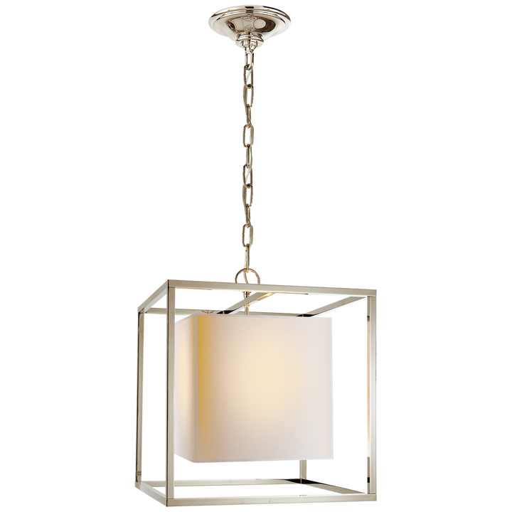 Caged Small Lantern in Polished Nickel with Natural Paper Shade