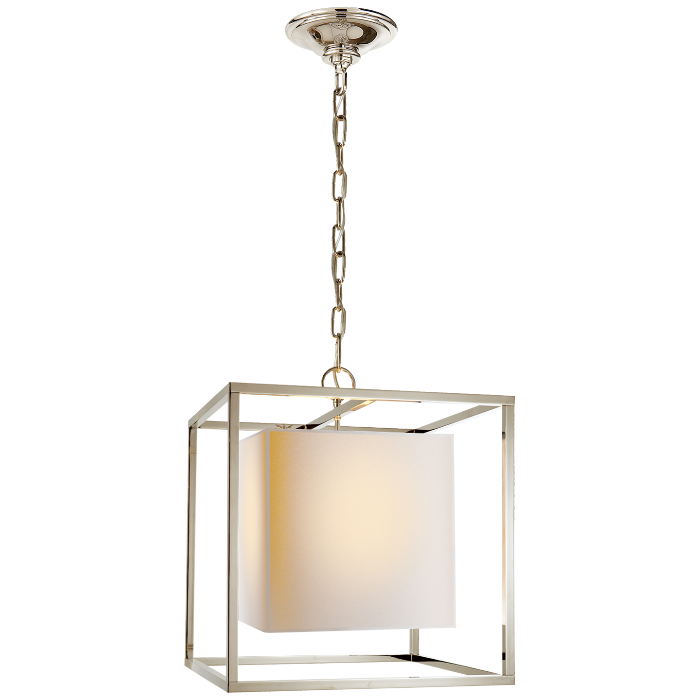 Lade das Bild in den Galerie-Viewer, Caged Small Lantern in Polished Nickel with Natural Paper Shade
