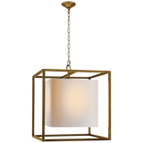 Caged Medium Lantern in Hand-Rubbed Antique Brass with Natural Paper Shade