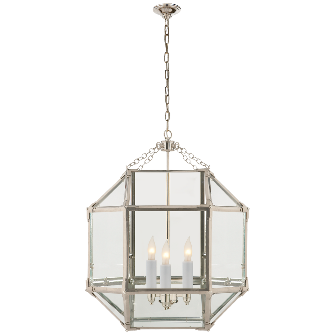 Morris Medium Lantern in Polished Nickel with Clear Glass