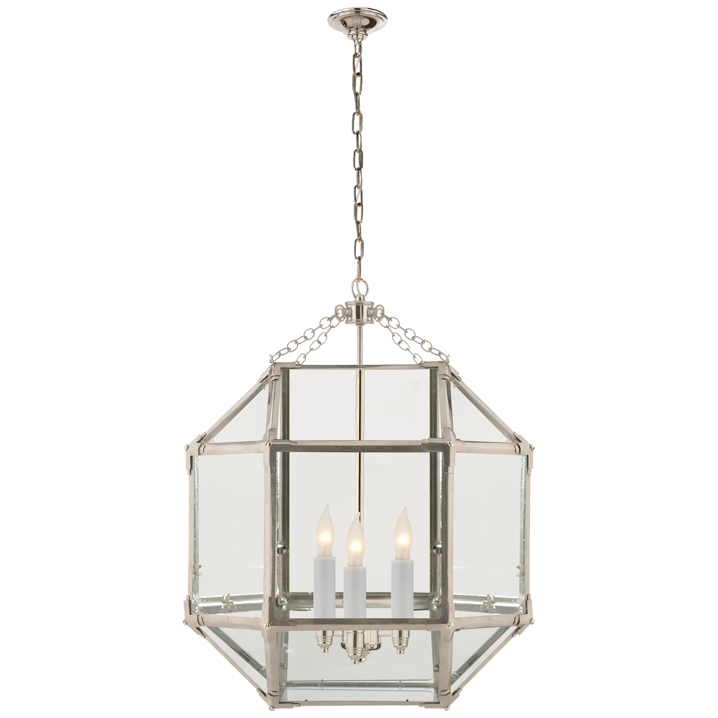 Morris Medium Lantern in Polished Nickel with Clear Glass