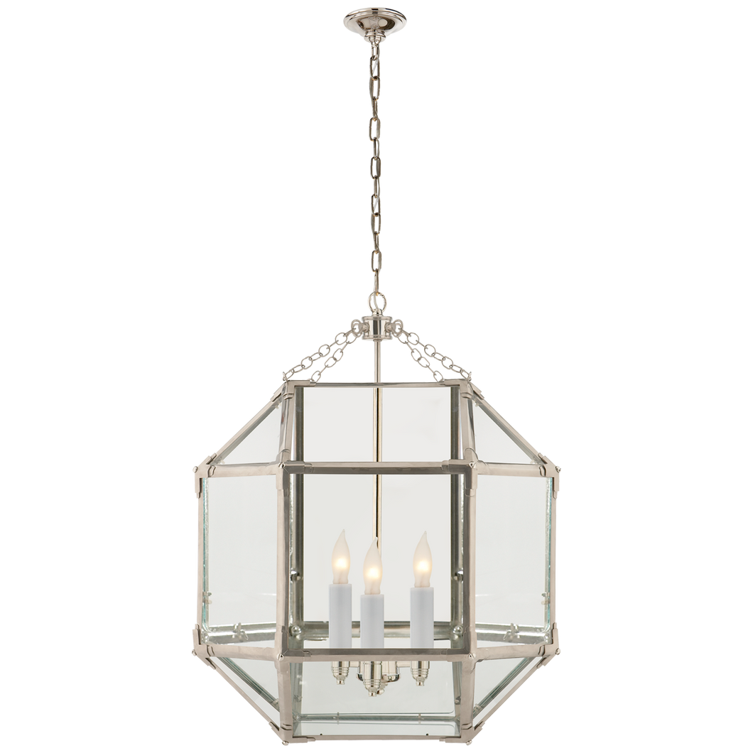 Morris Medium Lantern in Polished Nickel with Clear Glass