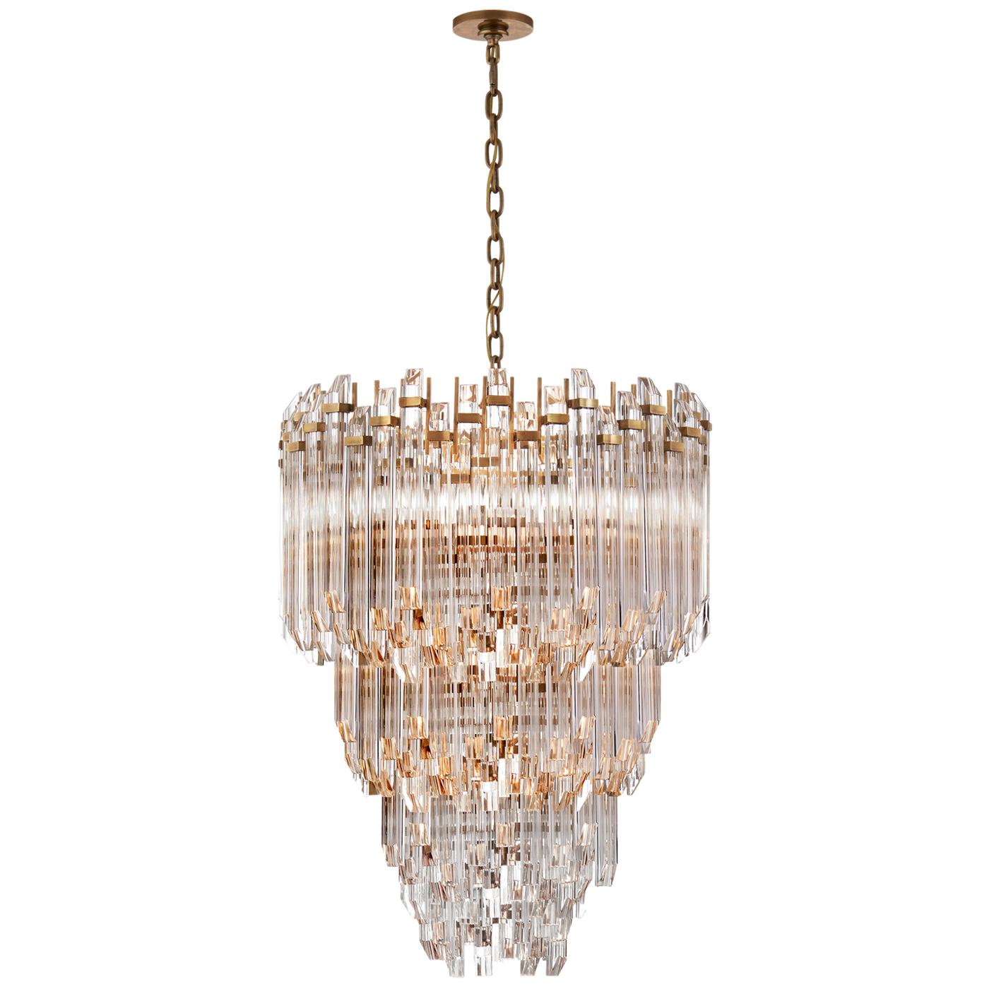 Adele Three-Tier Waterfall Chandelier in Hand-Rubbed Antique Brass with Clear Acrylic