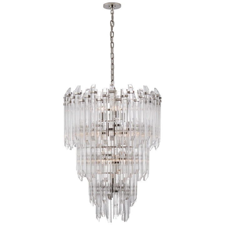 Adele Three-Tier Waterfall Chandelier in Polished Nickel with Clear Acrylic