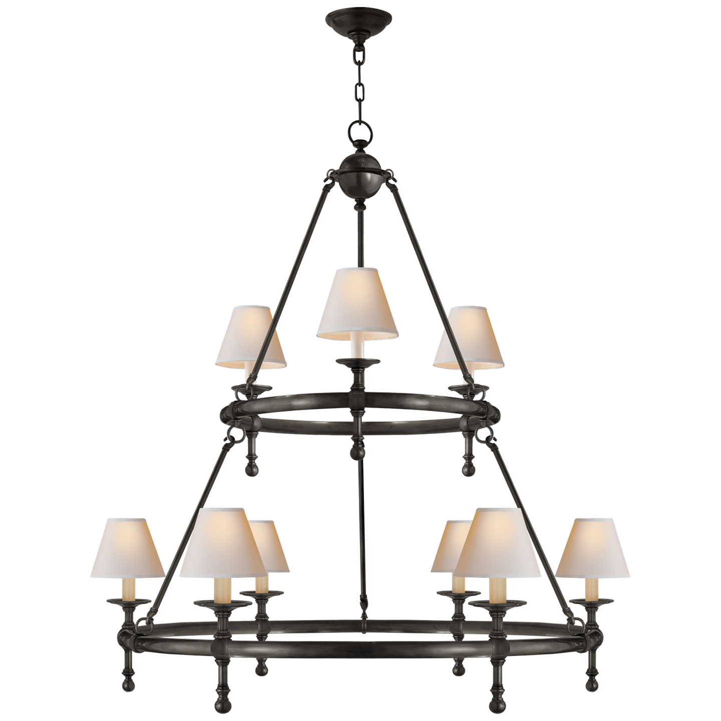 Lade das Bild in den Galerie-Viewer, Classic Two-Tier Ring Chandelier in Bronze with Natural Paper Shades

