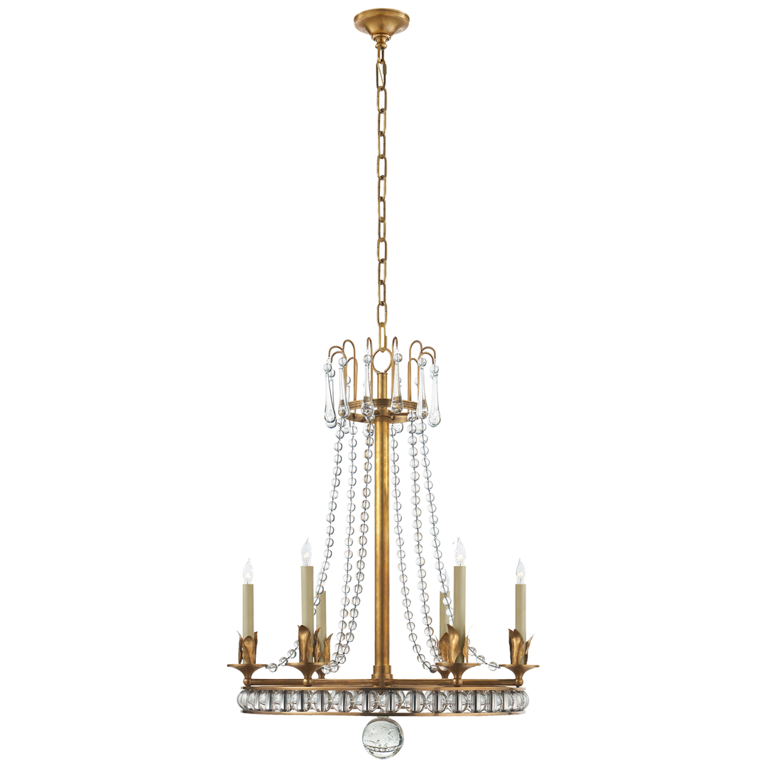Regency Medium Chandelier in Hand-Rubbed Antique Brass with Seeded Glass
