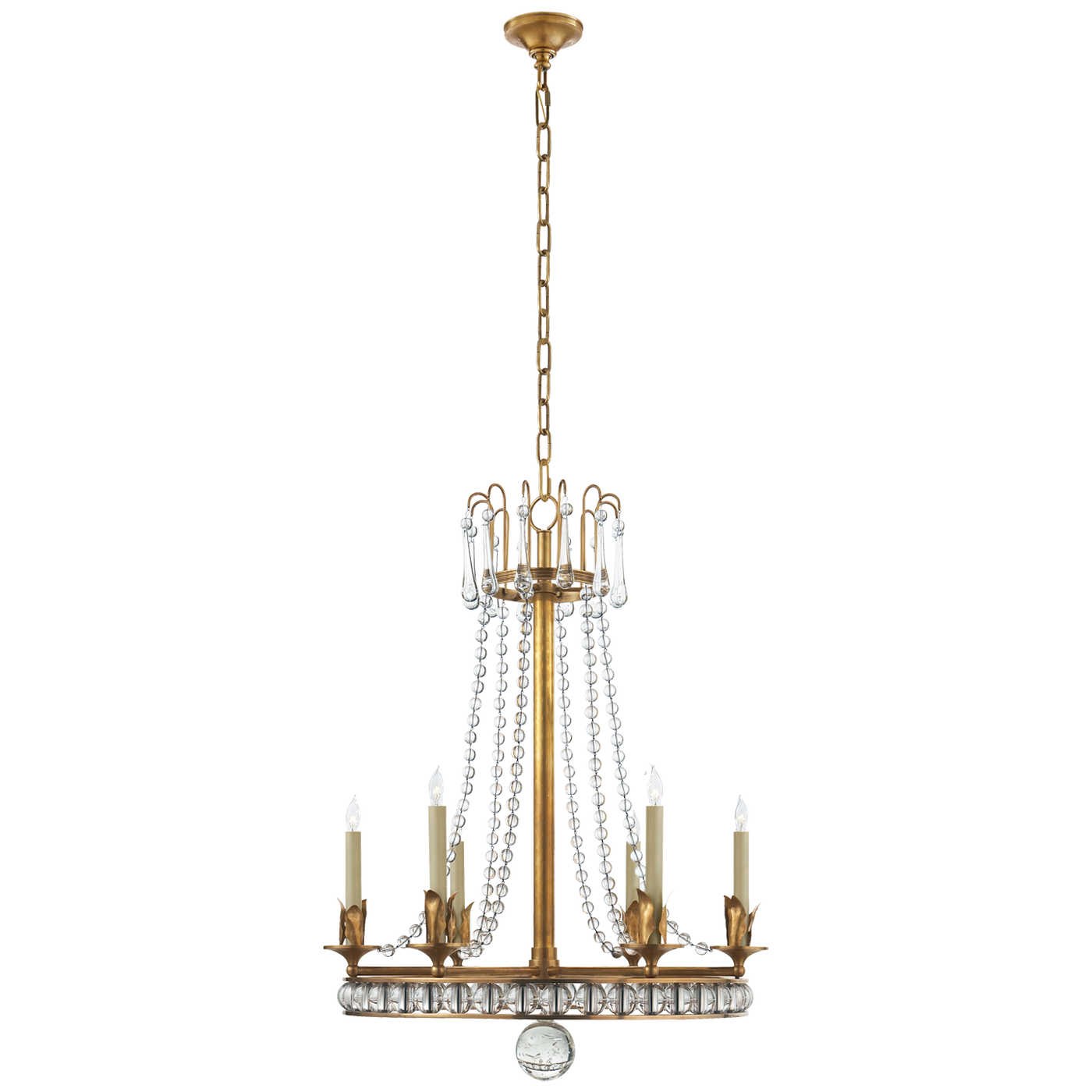Regency Medium Chandelier in Hand-Rubbed Antique Brass with Seeded Glass