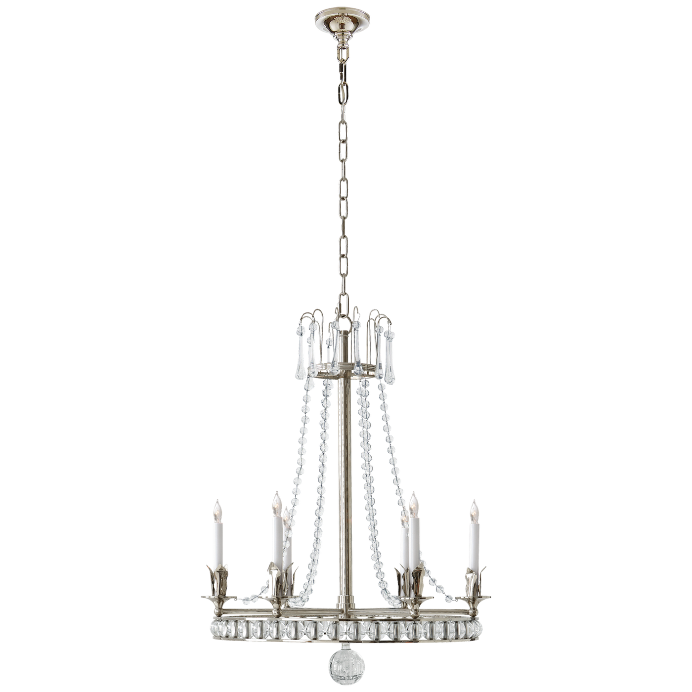 Regency Medium Chandelier in Polished Nickel with Seeded Glass