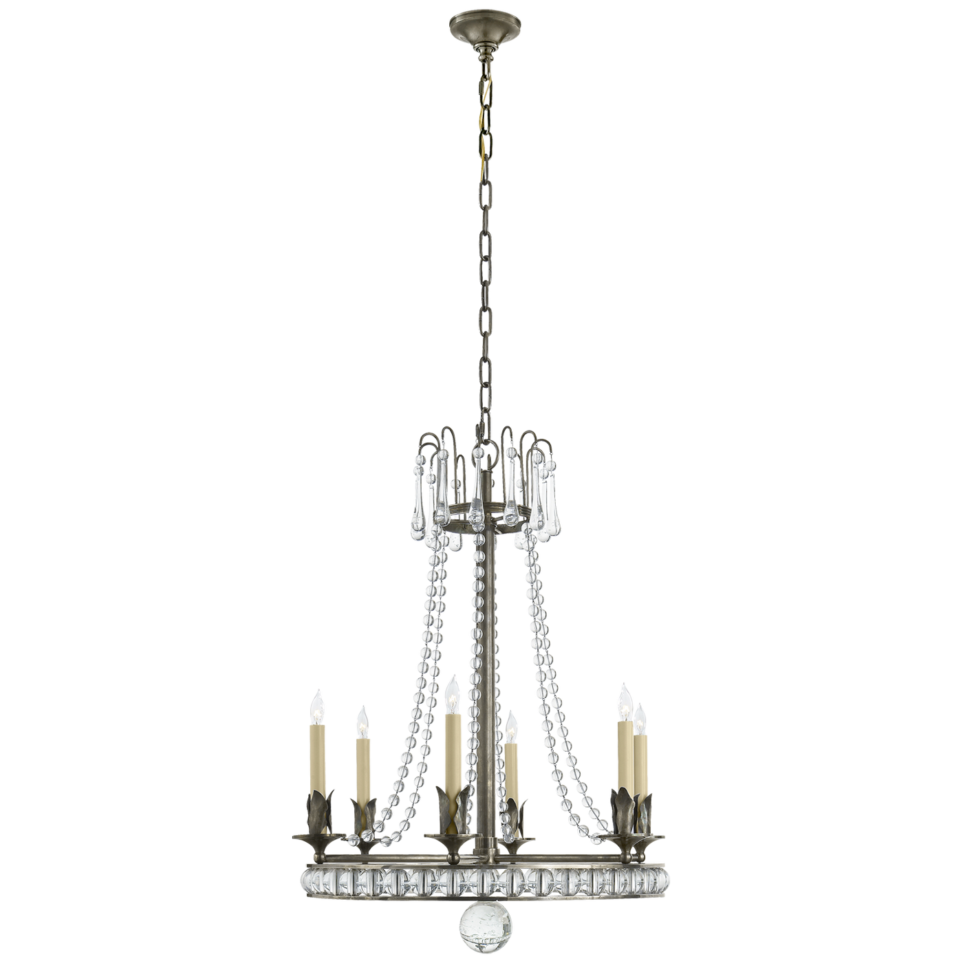 Regency Medium Chandelier in Sheffield Nickel with Seeded Glass