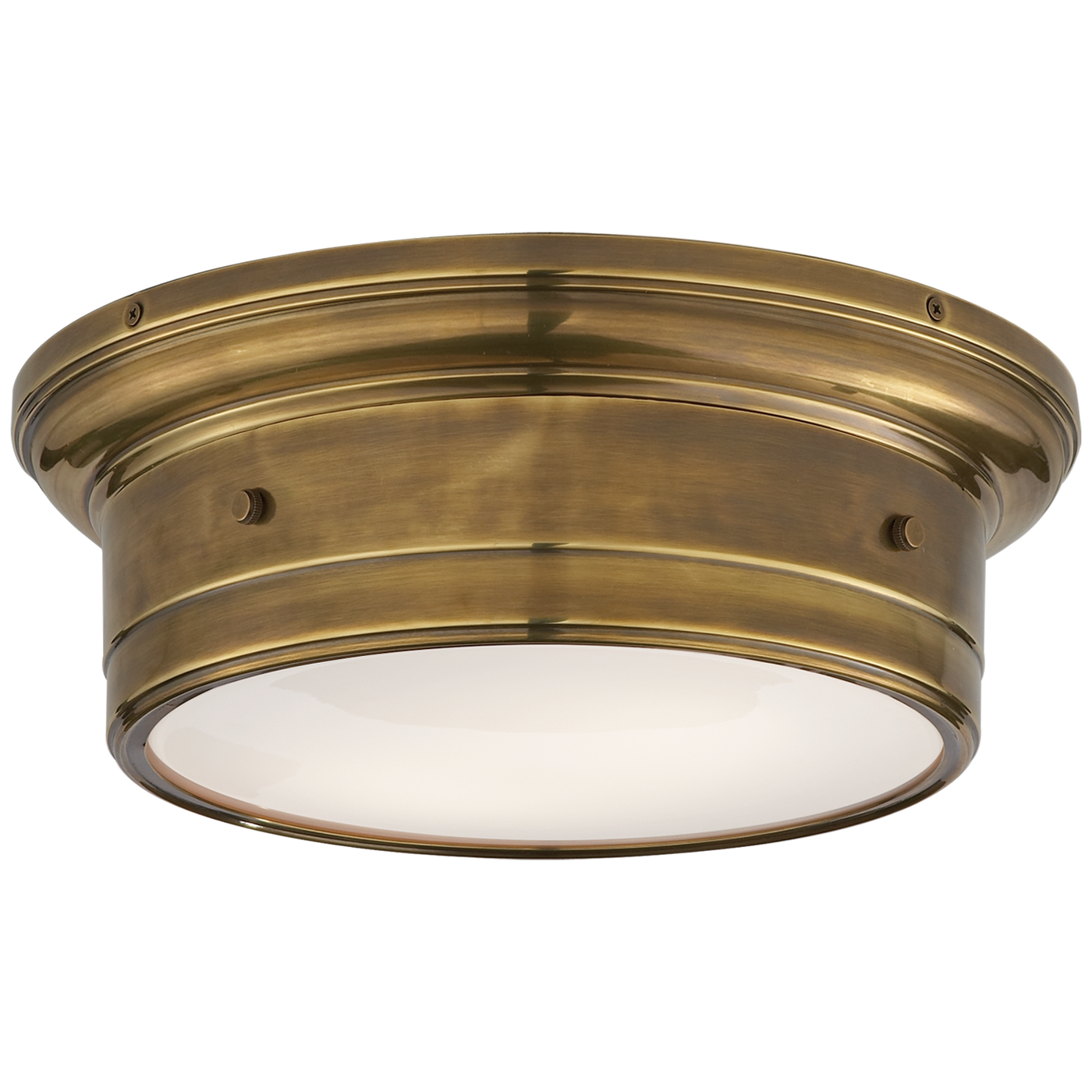 Siena Small Flush Mount in Hand-Rubbed Antique Brass with White Glass
