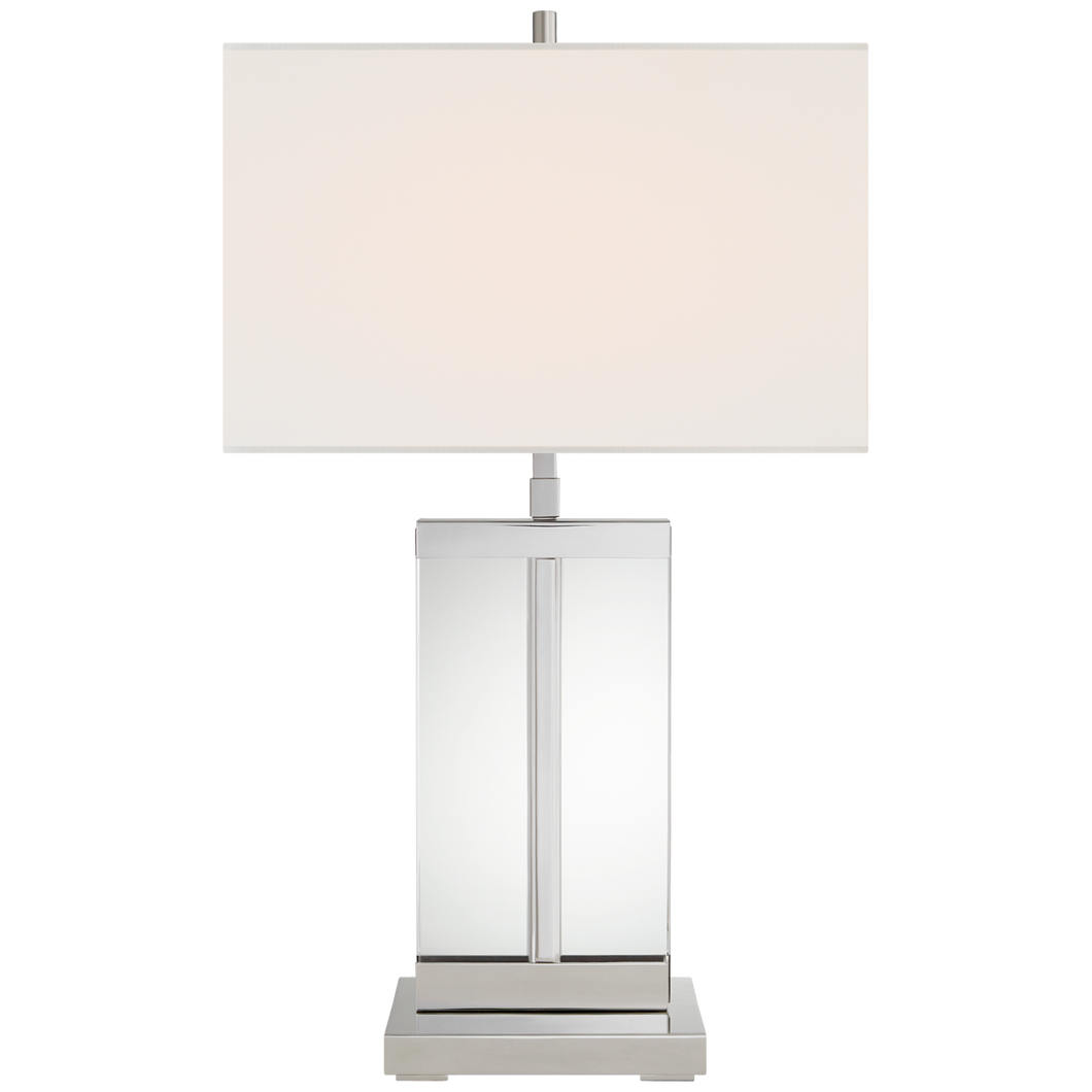 Porto Medium Table Lamp in Polished Nickel with Linen Shade