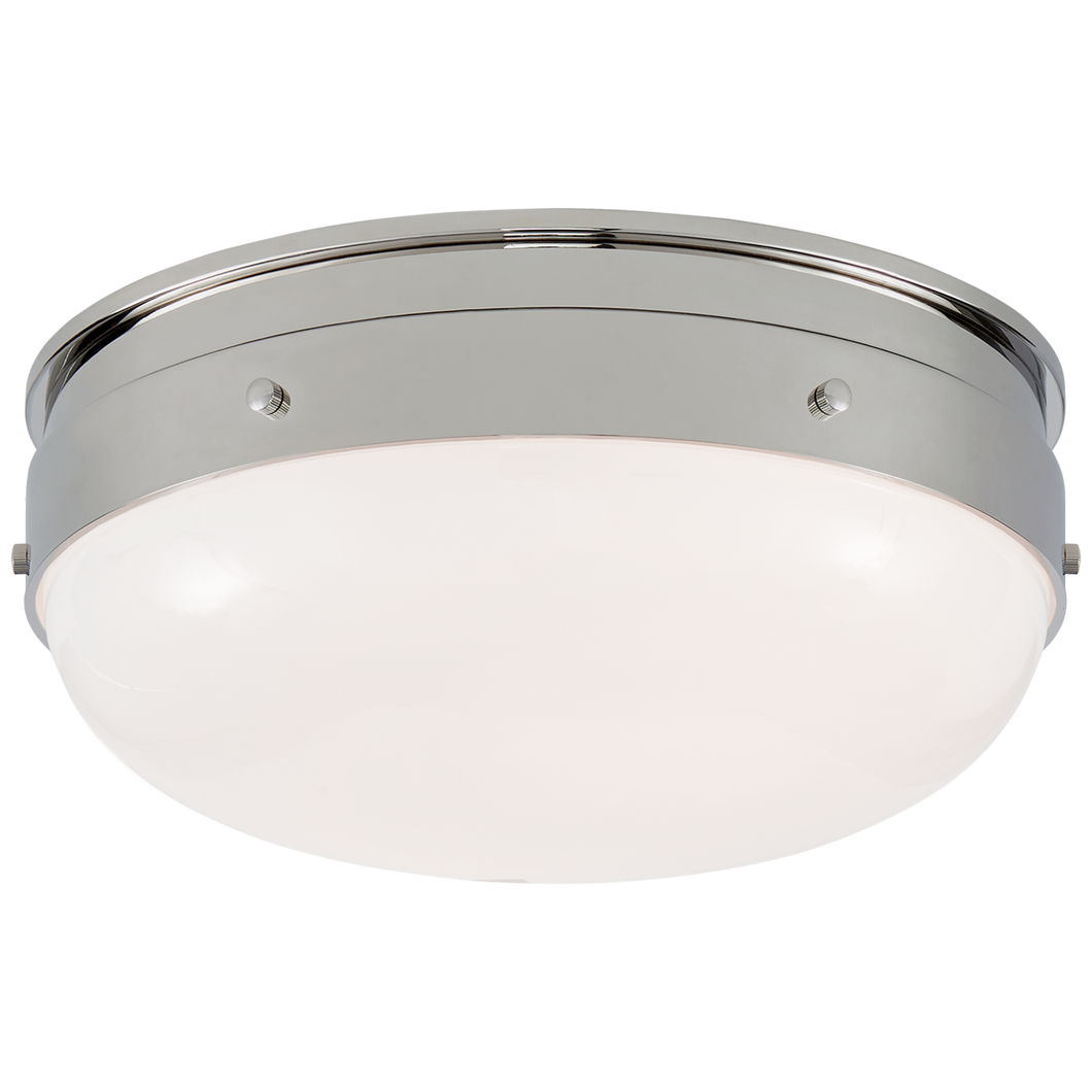 Hicks Small Flush Mount in Polished Nickel with White Glass