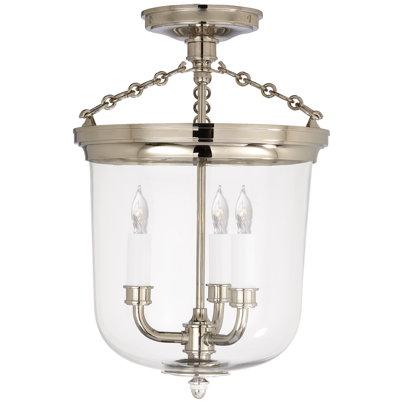 Merchant Semi-Flush in Polished Nickel with Clear Glass