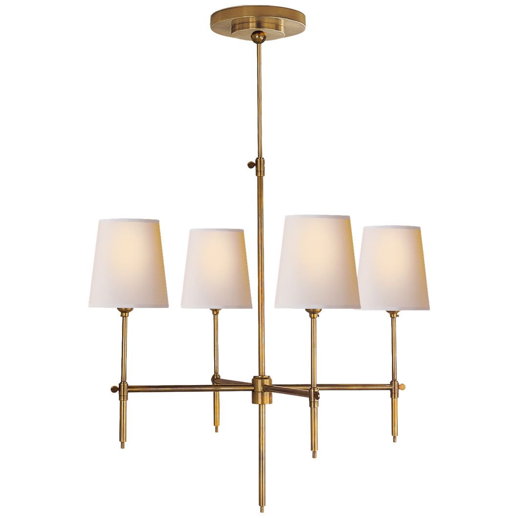 Bryant Small Chandelier in Hand-Rubbed Antique Brass with Natural Paper Shades