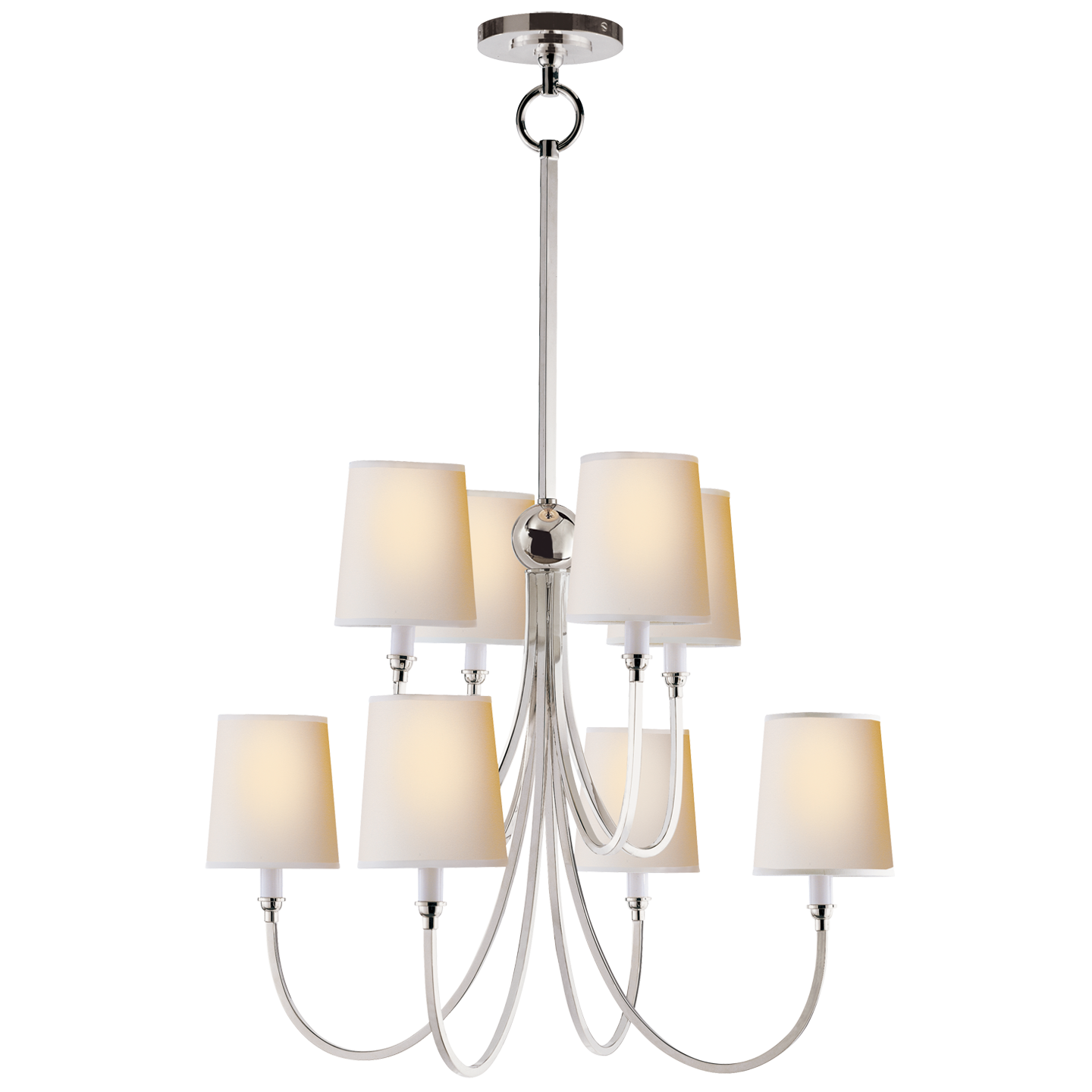 Lade das Bild in den Galerie-Viewer, Reed Large Chandelier in Polished Nickel with Natural Paper Shades

