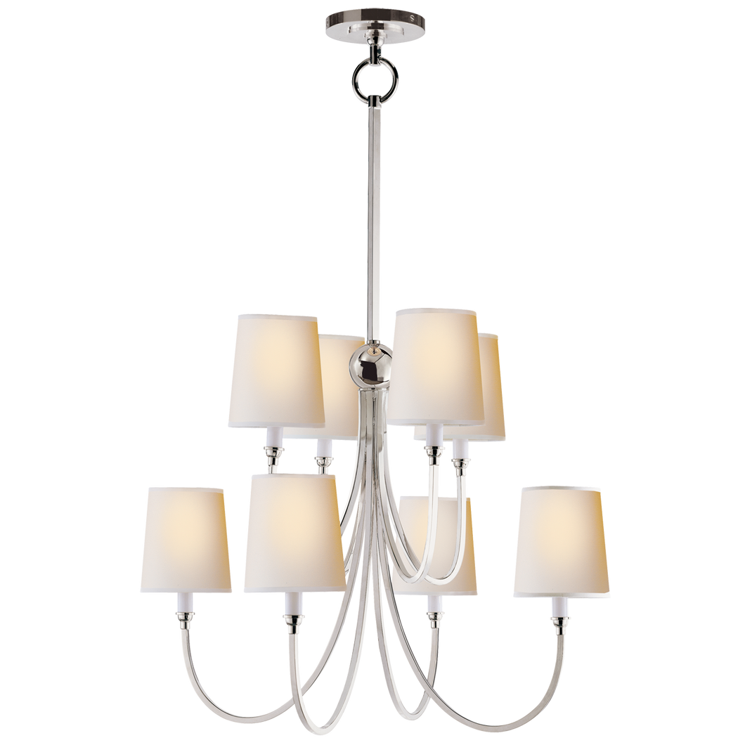 Reed Large Chandelier in Polished Nickel with Natural Paper Shades