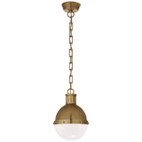 Hicks Small Pendant in Hand-Rubbed Antique Brass with White Glass