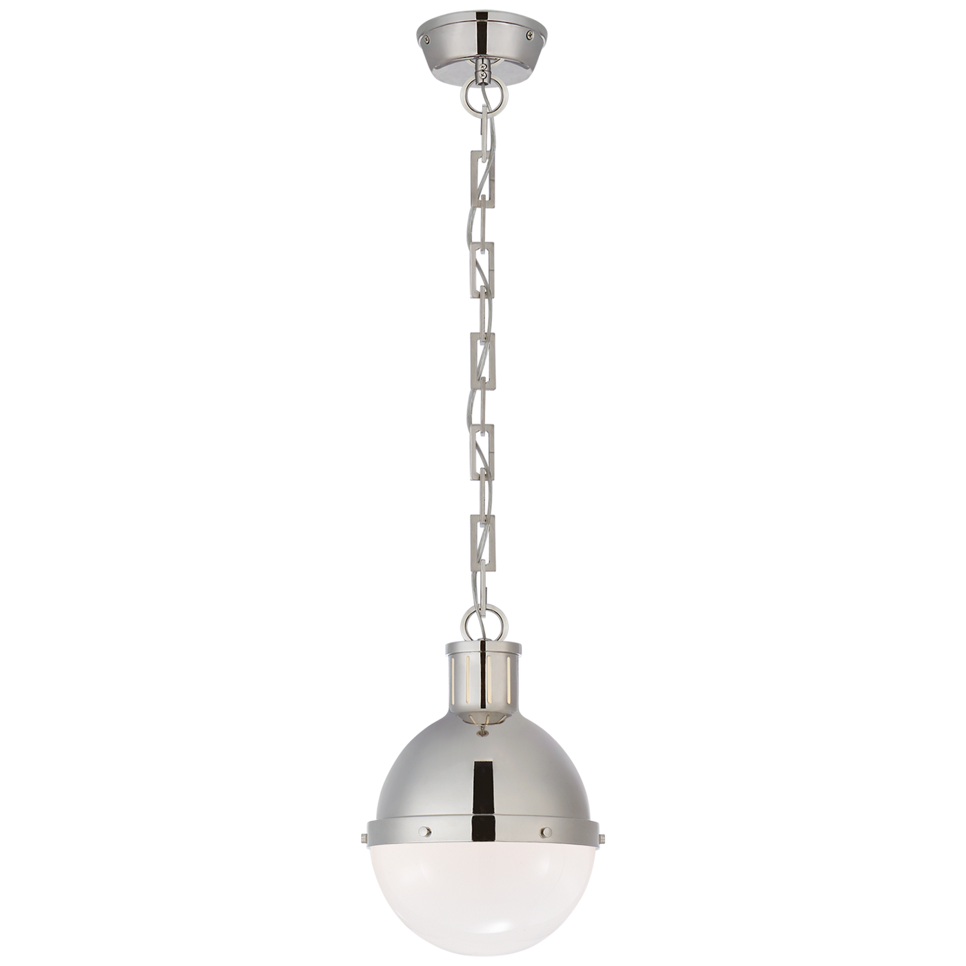 Hicks Small Pendant in Polished Nickel with White Glass