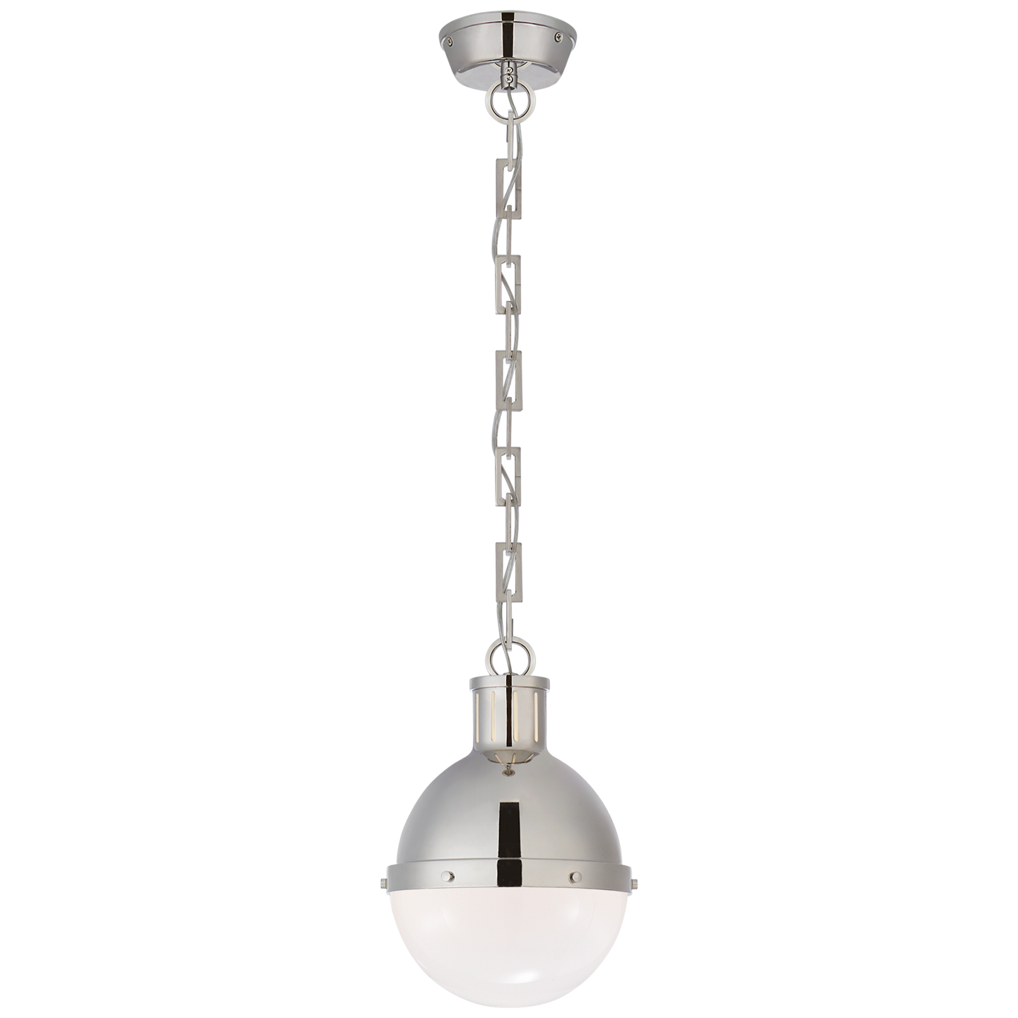Lade das Bild in den Galerie-Viewer, Hicks Small Pendant in Polished Nickel with White Glass
