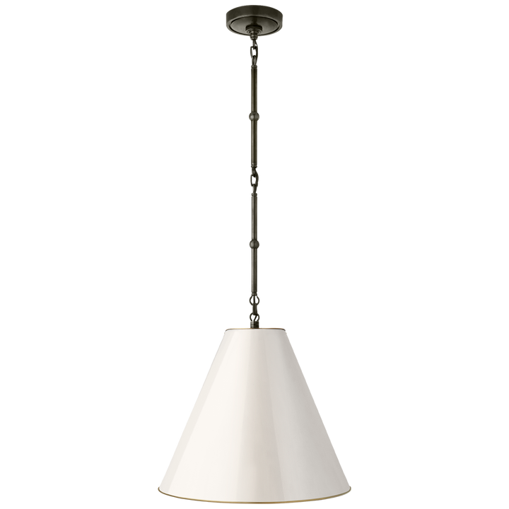 Goodman Small Hanging Light in Bronze with Antique White Shade