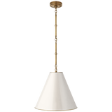 Goodman Small Hanging Light in Hand-Rubbed Antique Brass with Antique White Shade