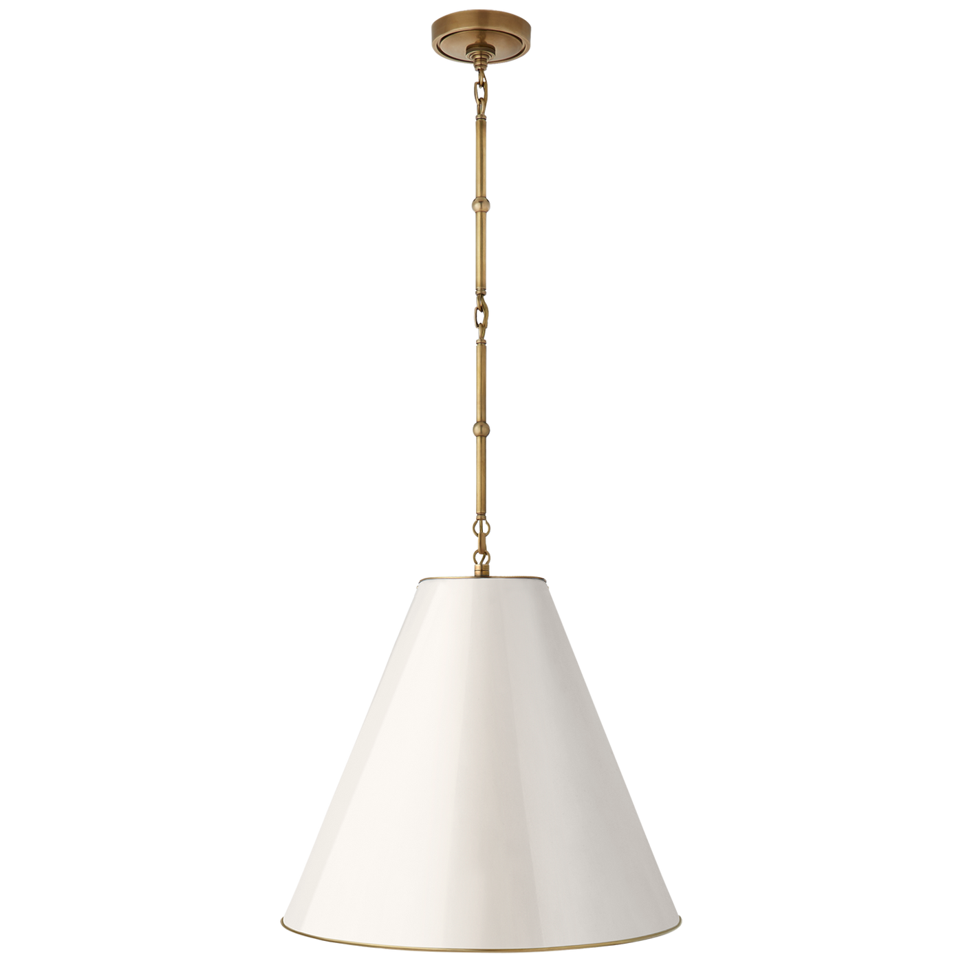 Goodman Medium Hanging Light in Hand-Rubbed Antique Brass with Antique White Shade