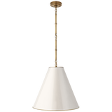 Goodman Medium Hanging Light in Hand-Rubbed Antique Brass with Antique White Shade