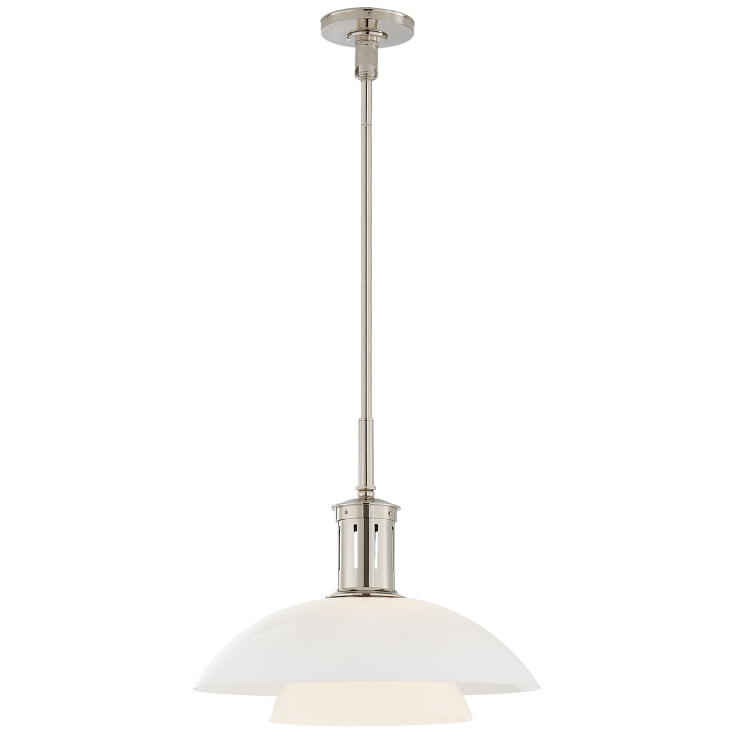 Whitman Medium Pendant in Polished Nickel with White Glass Shade