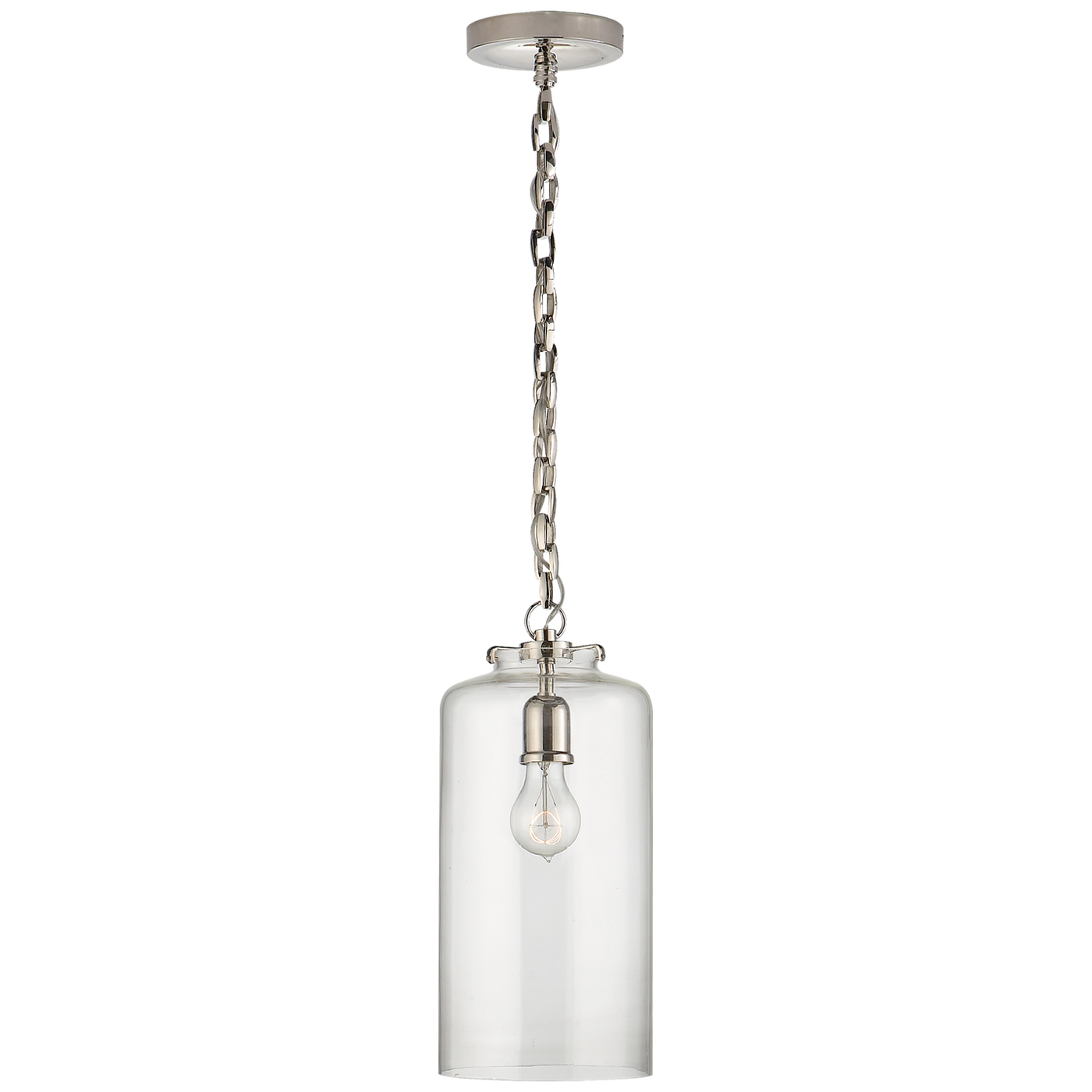 Katie Cylinder Pendant in Polished Nickel with Clear Glass
