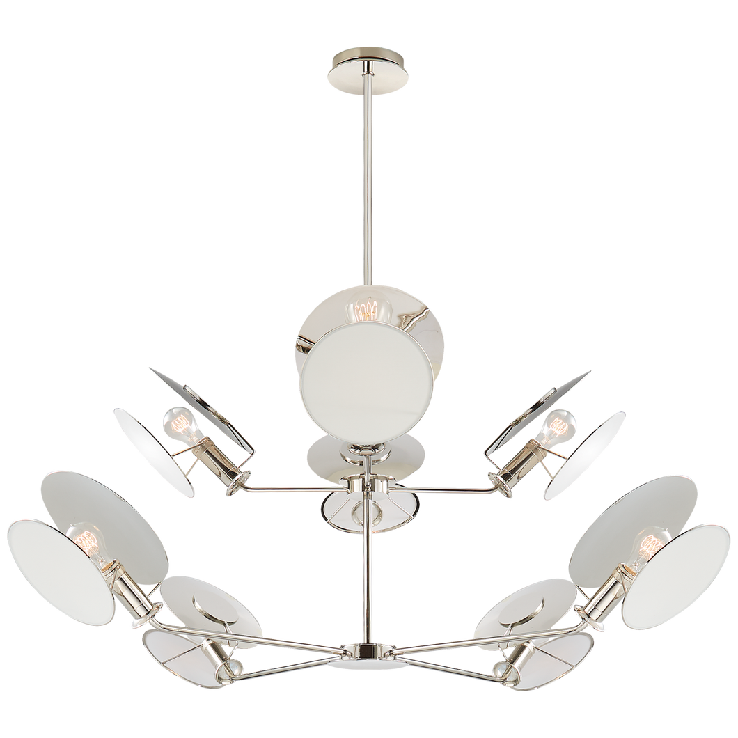 Osiris Large Reflector Chandelier in Polished Nickel with Linen Diffuser