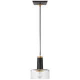 Iris Single Pendant in Bronze and Hand-Rubbed Antique Brass with Clear Glass